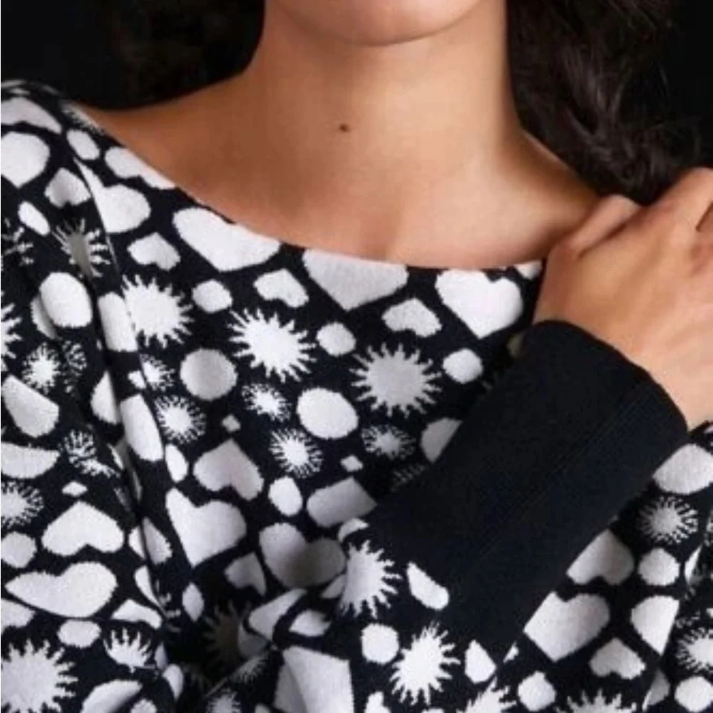 Anthropologie Maeve Black and Cream Heart Pattern Sweater